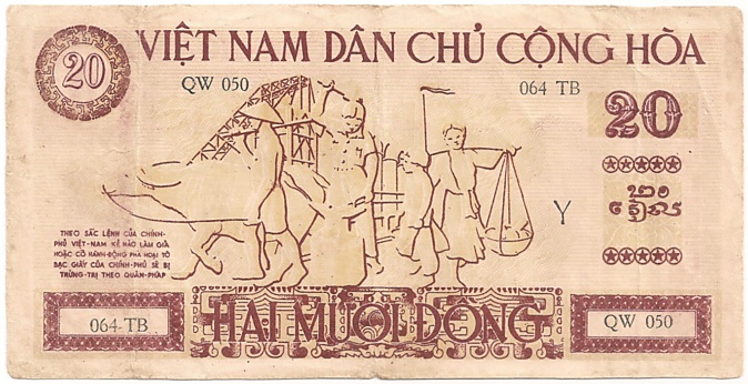 North Vietnam banknote 20 Dong 1946, back