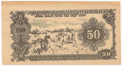 North Vietnam banknote 50 Dong 1951 propaganda leaflet, back