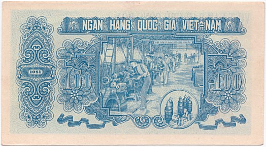 North Vietnam banknote 100 Dong 1951, back