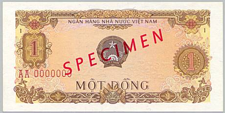 Vietnam banknote 1 Dong 1976 specimen, face