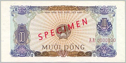 Vietnam banknote 10 Dong 1976 specimen, face