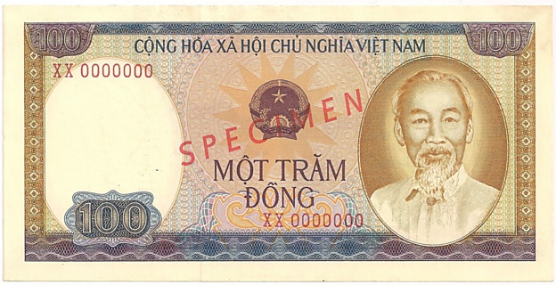 Vietnam banknote 100 Dong 1980 specimen, face