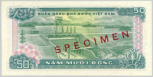 Vietnam banknote 50 Dong 1985 specimen, back