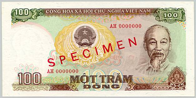 Vietnam banknote 100 Dong 1985 specimen, face