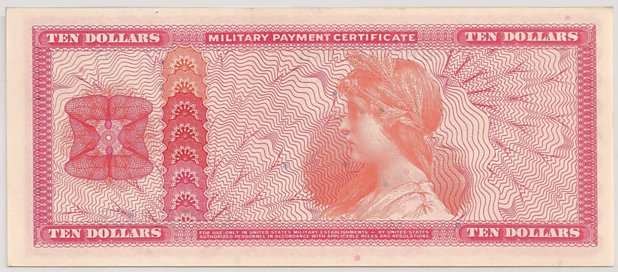 Vietnam War, Military Payment Certificate 10 dollars, series 661, back