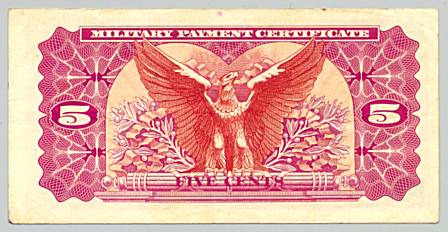 Vietnam War, Military Payment Certificate 5 cents, series 692, back