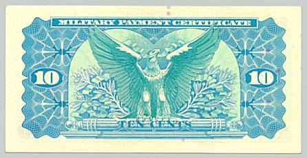 Vietnam War, Military Payment Certificate 10 cents, series 692, back
