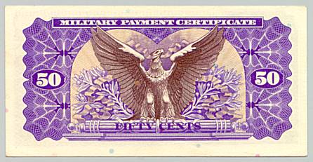 Vietnam War, Military Payment Certificate 50 cents, series 692, back