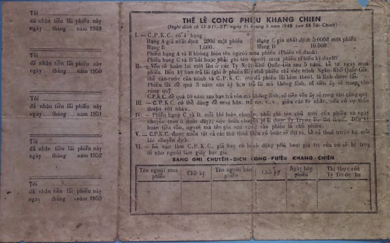 Vietnam Resistance Bond (Cong Phieu Khang Chien), back