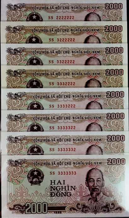 Fancy and Solid serial numbers on 2000 Dong 1988