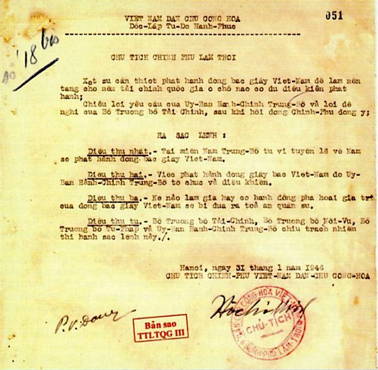 Decree No. 18B/SL from January 31, 1946 signed by Ho Chi Minh