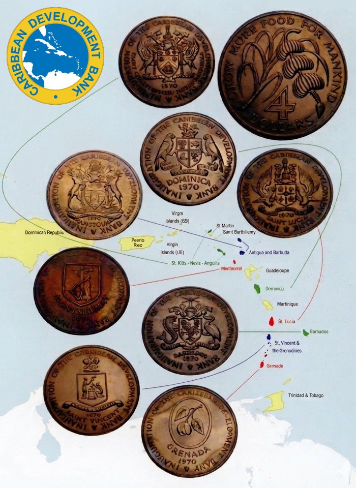 4 Dollar 1970 Caribbean Development Bank coins