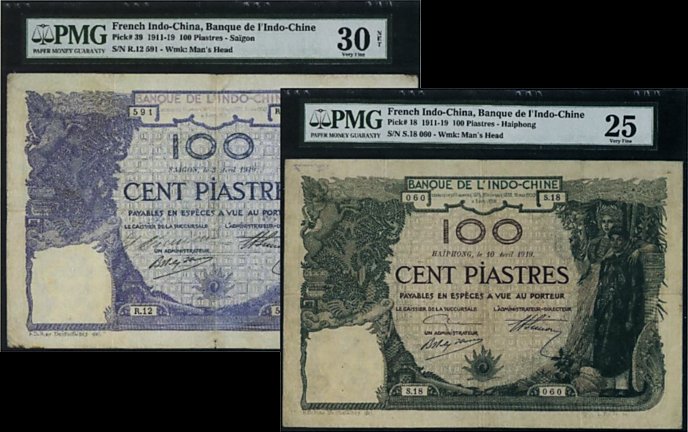 graded French Indochina banknotes in PMG slabs
