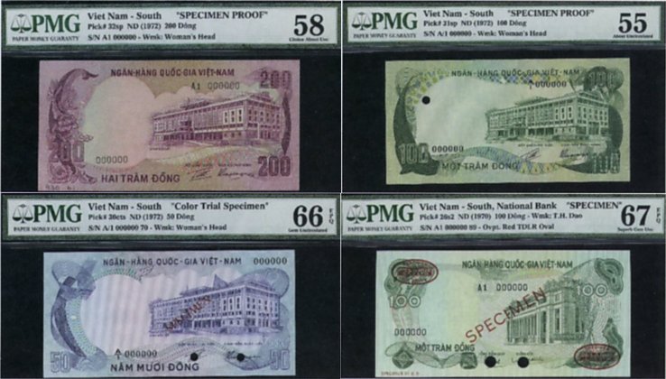 graded South Vietnam specimen banknotes in PMG slabs
