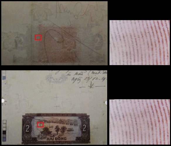 Trial prints for 1980 2 Dong banknote