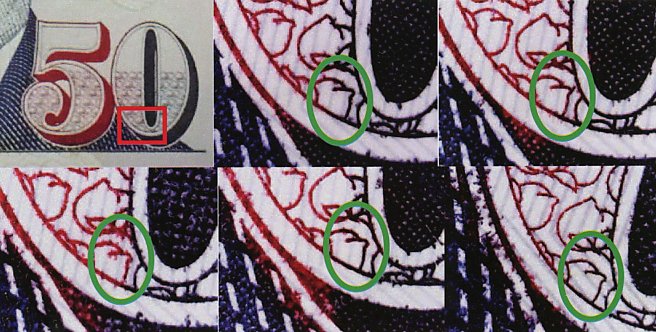 Magnified fragments of Singapore 50 Dollar banknote