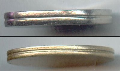 milled edges of bimetallic coin core
