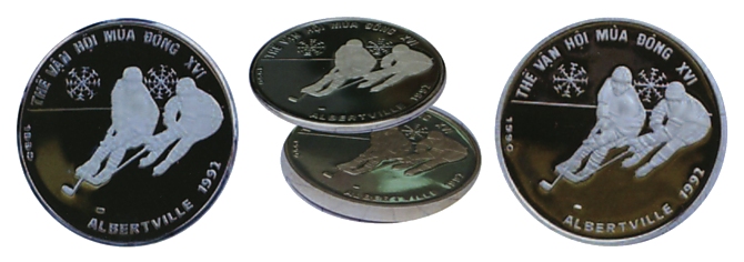 Vietnam, 100 Dong 1990 coin, 16th Winter Olympic Games - Albertville 1992: standard and Piedfort strike